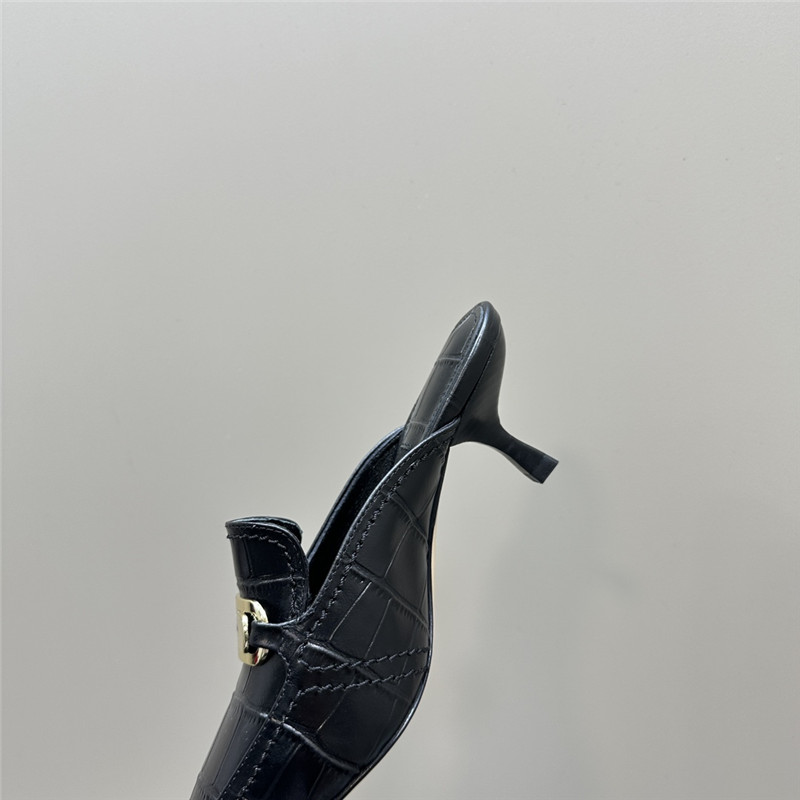 Ferragamo 55mm Crocodile-Effect Leather Mules in Black