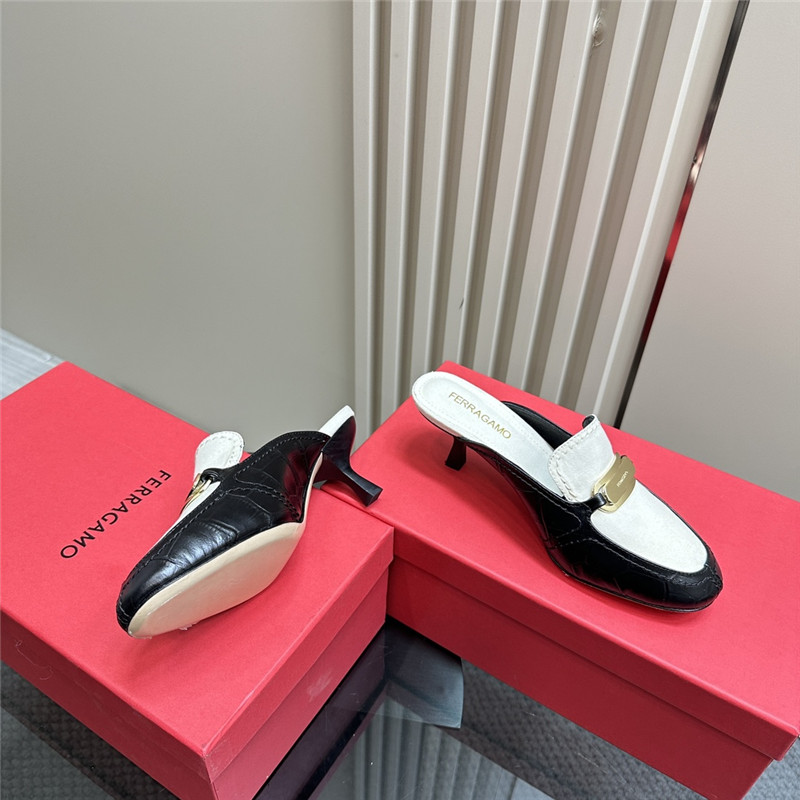 Ferragamo 55mm Crocodile-Effect Leather Mules in White