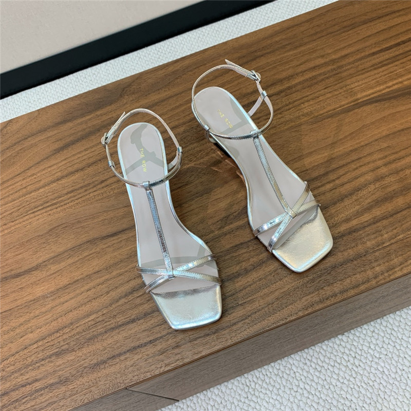 The R0w silver patent leather wedge sandals
