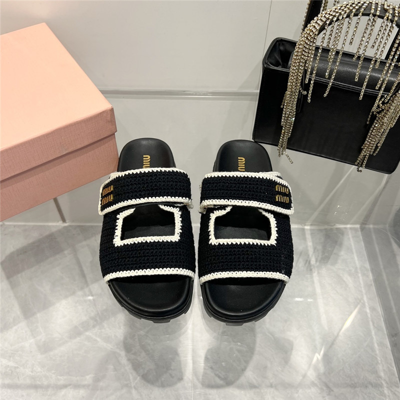 Miu Miu Crochet Knit Slides Black