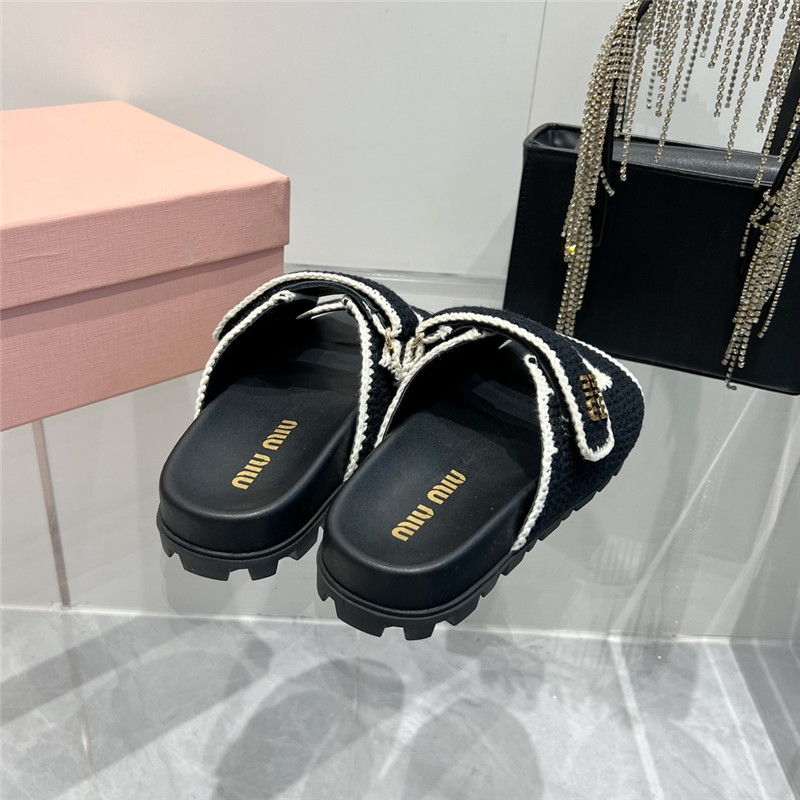 Miu Miu Crochet Knit Slides Black