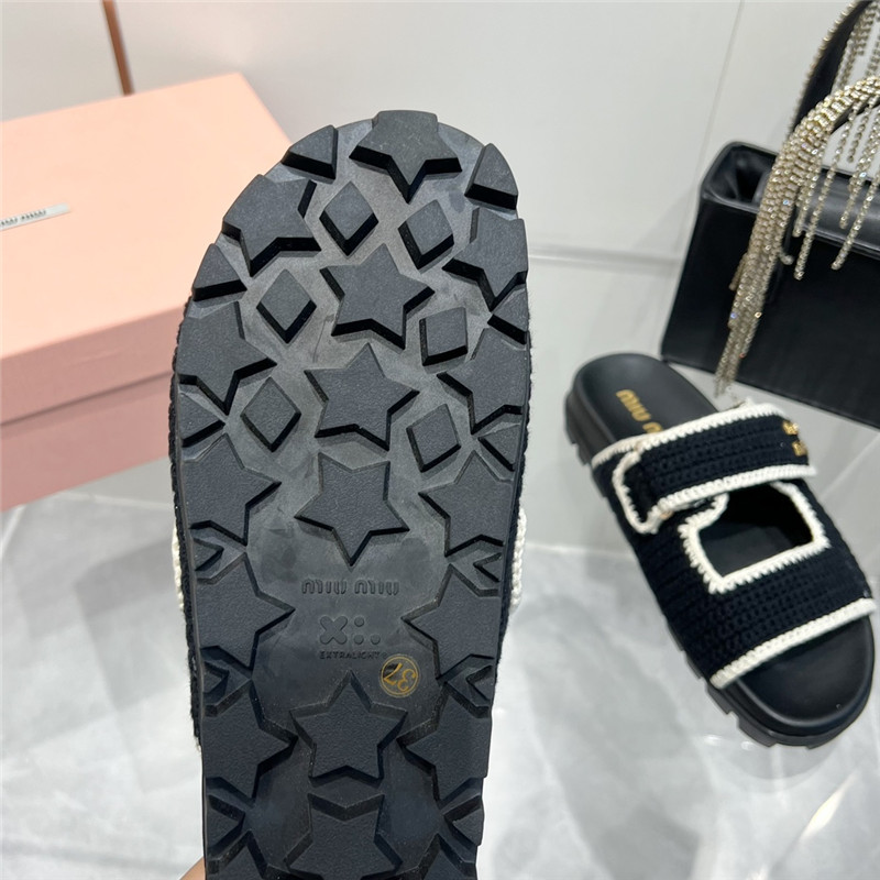 Miu Miu Crochet Knit Slides Black