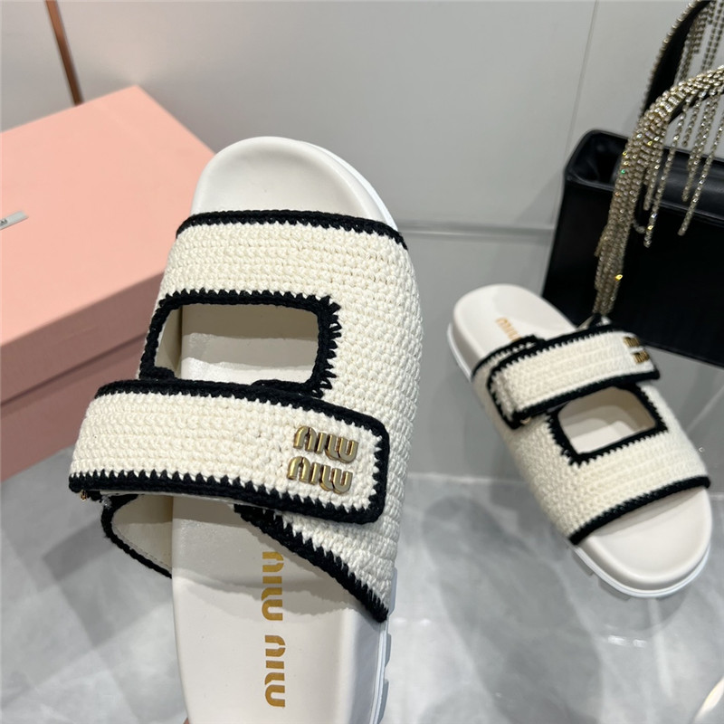 Miu Miu Crochet Knit Slides White
