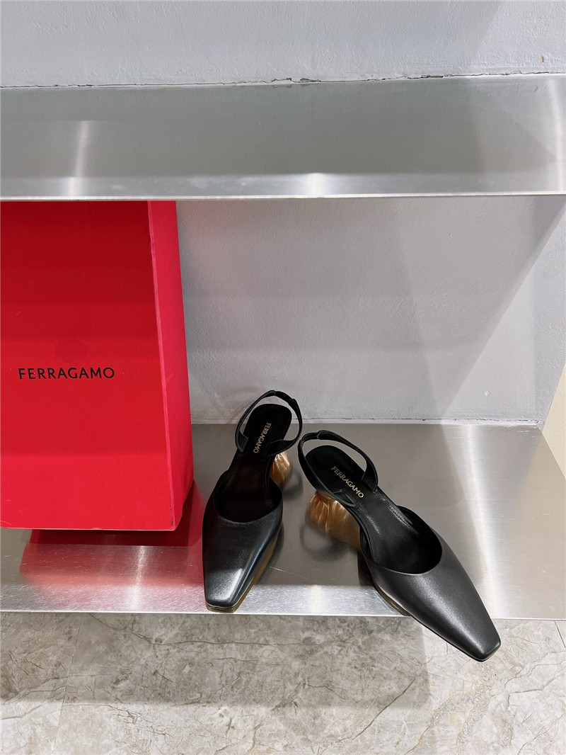 Ferragamo 40mm Black Cage-Heel Slingback Pumps