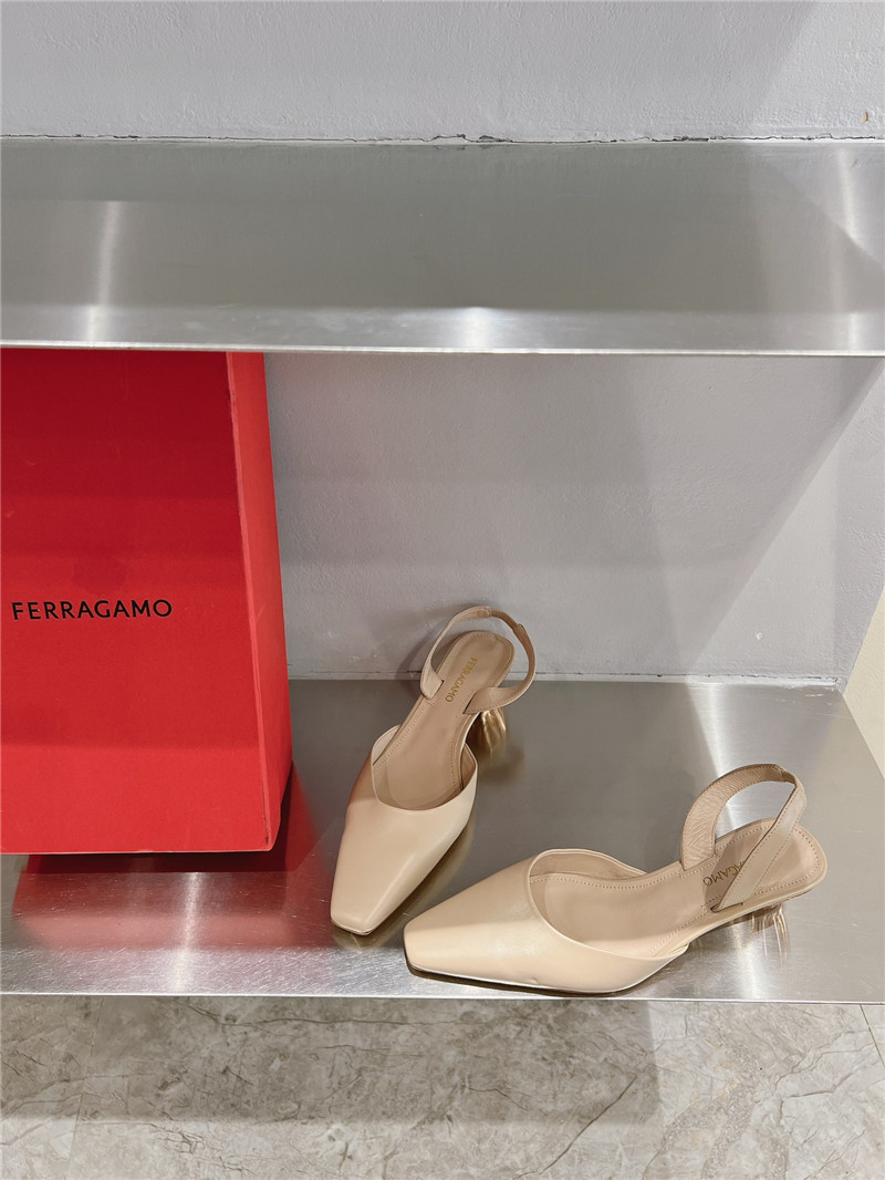 Ferragamo 40mm Cage-Heel Slingback Pumps Beige