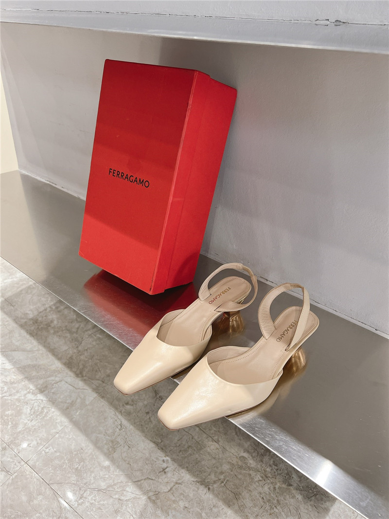 Ferragamo 40mm Cage-Heel Slingback Pumps Beige
