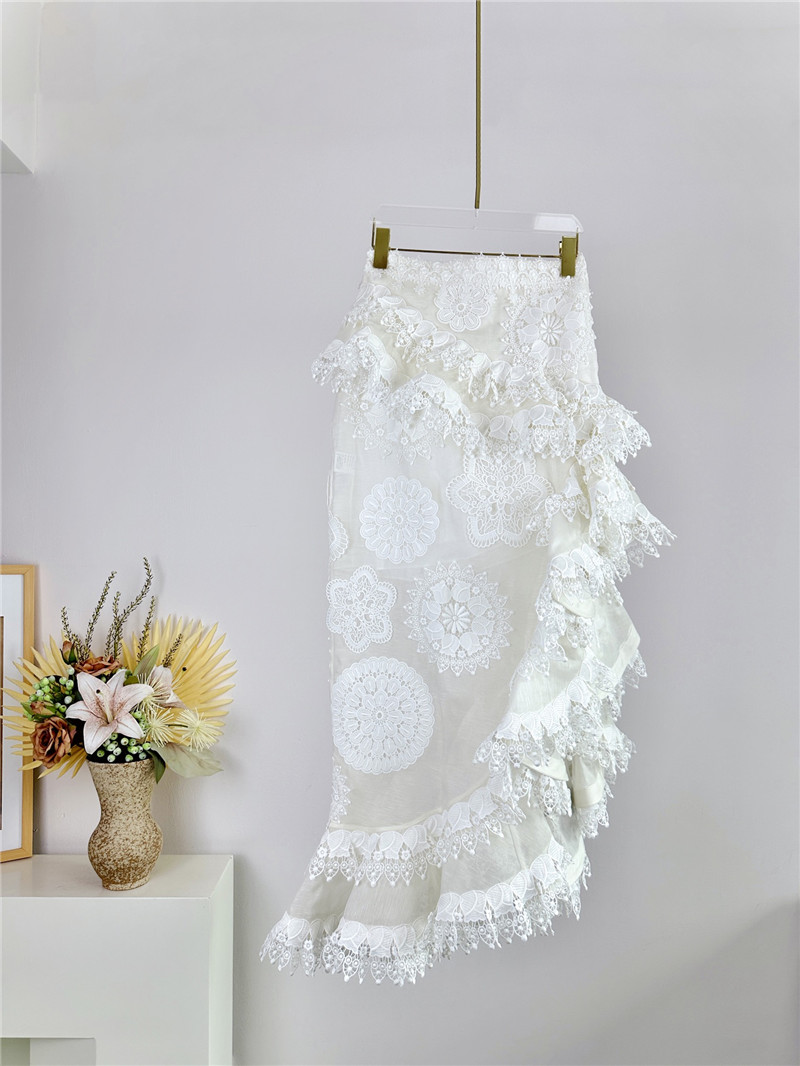 zimm asymmetric lace trim midi skirt replica clothes