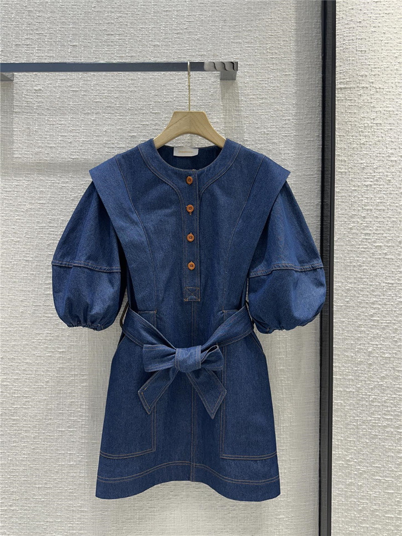 zimm blue belted waist denim dress replicas clothes