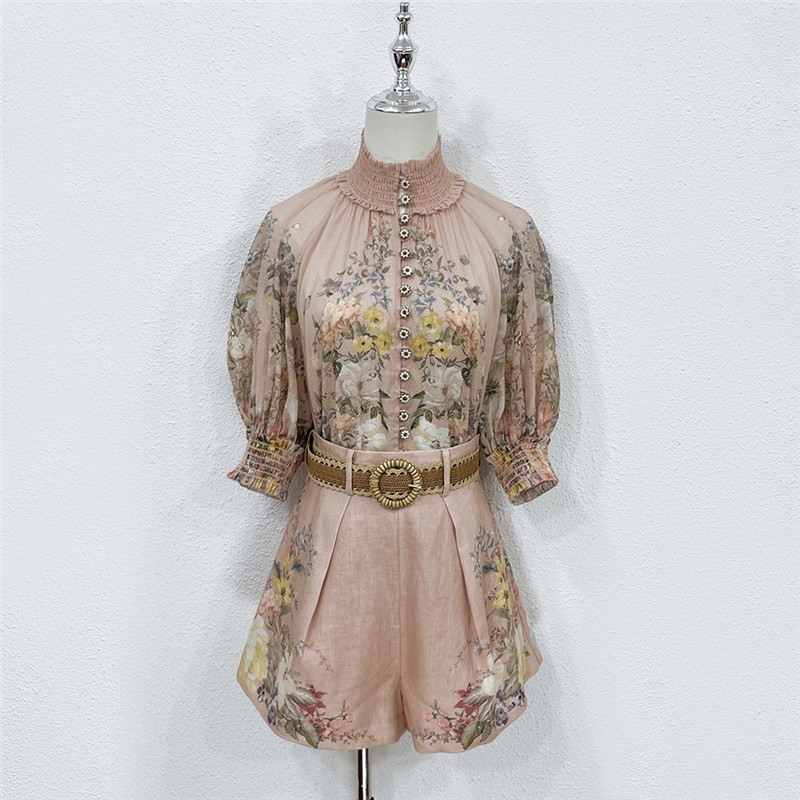 zimm popular ramie buckle top + Linen shorts replicas clothes