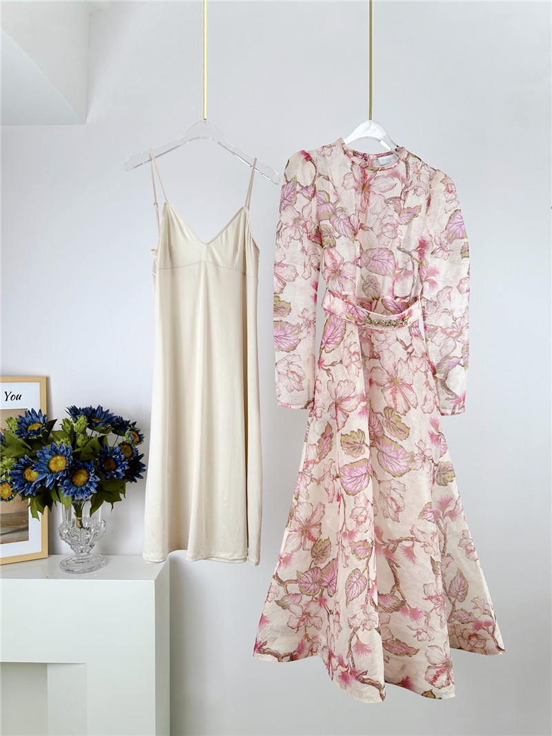 zimm floral pattern long sleeve midi dress replica clothes