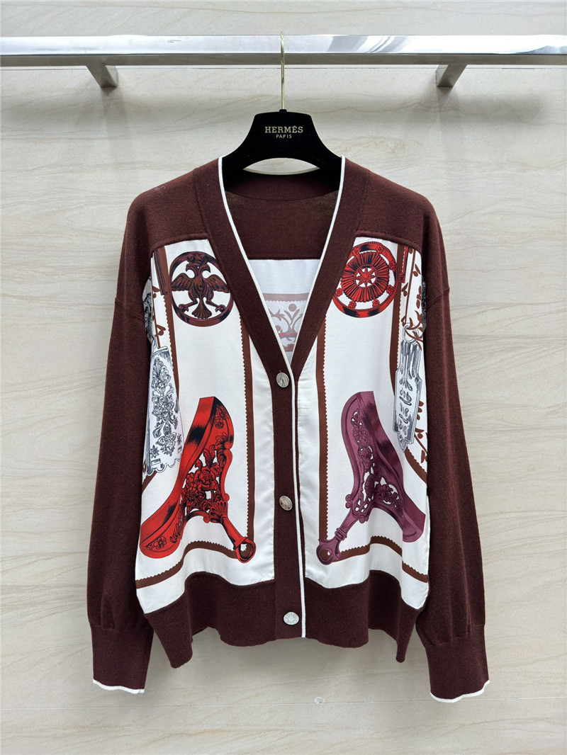 H**me5 red patchwork silk cashmere cardigan