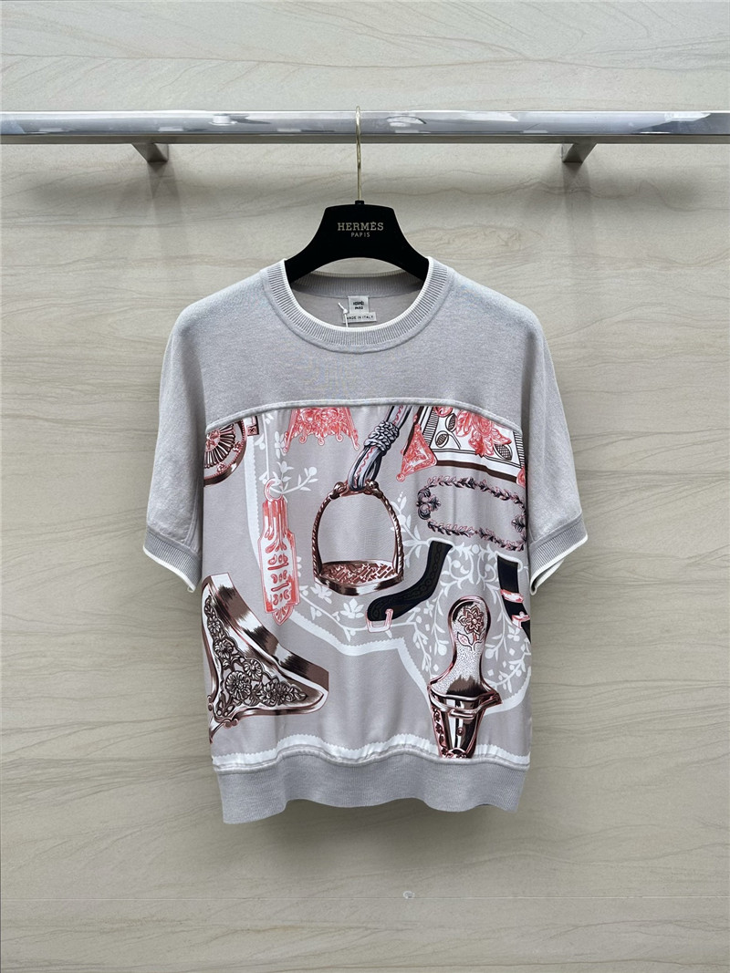 H**me5 patchwork silk cashmere t-shirt in grey