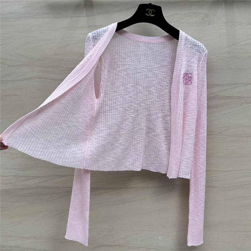 L0ew* pink logo linen yarn cardigan