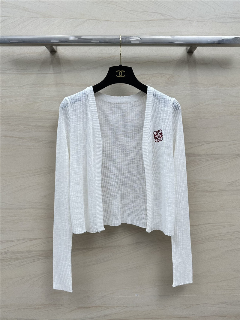 L0ew* logo linen yarn cardigan white