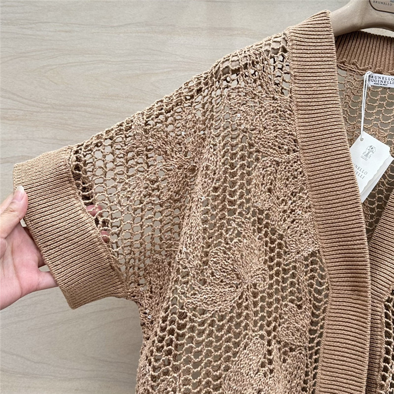 BC Hollow Embroidered Cardigan Brown