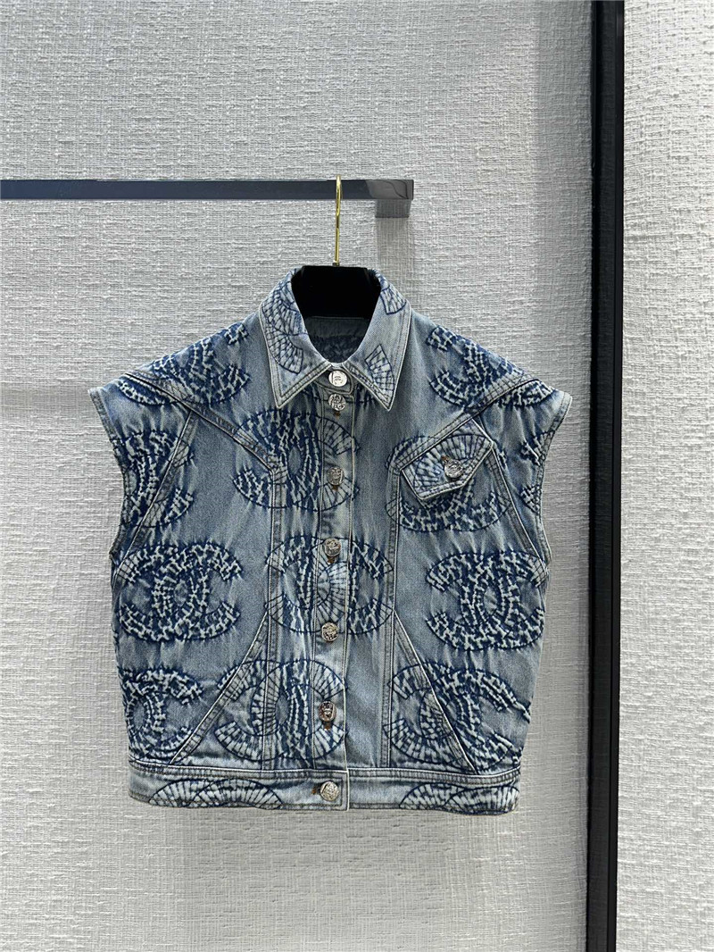 Ch**el tie-dye washed denim vest jacket replica clothing