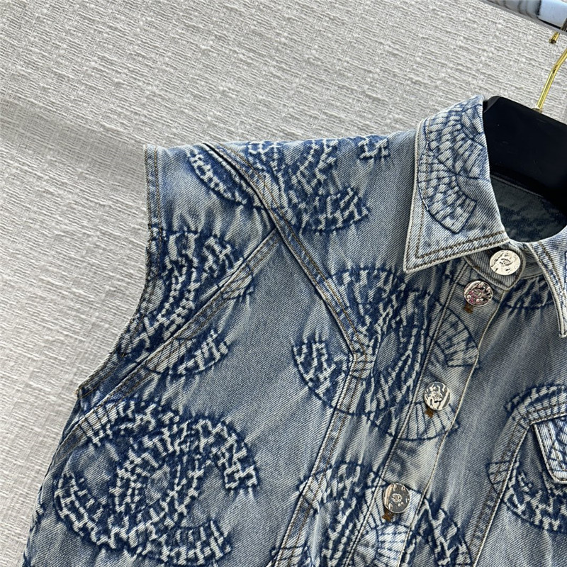 Ch**el tie-dye washed denim vest jacket replica clothing
