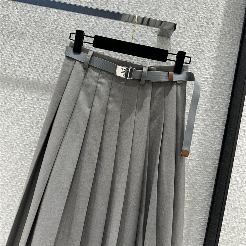 Pra*a preppy gray pleated long skirt replica clothes