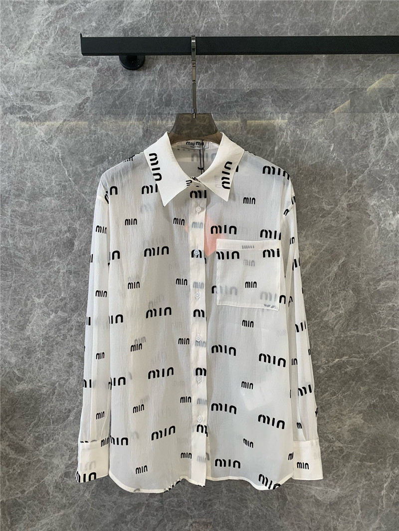 M1um1u flocked printed long-sleeved shirt replica clothes