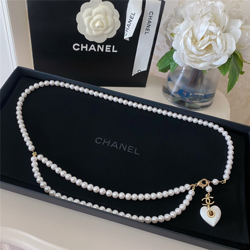 Ch**el double c white love pearl waist chain