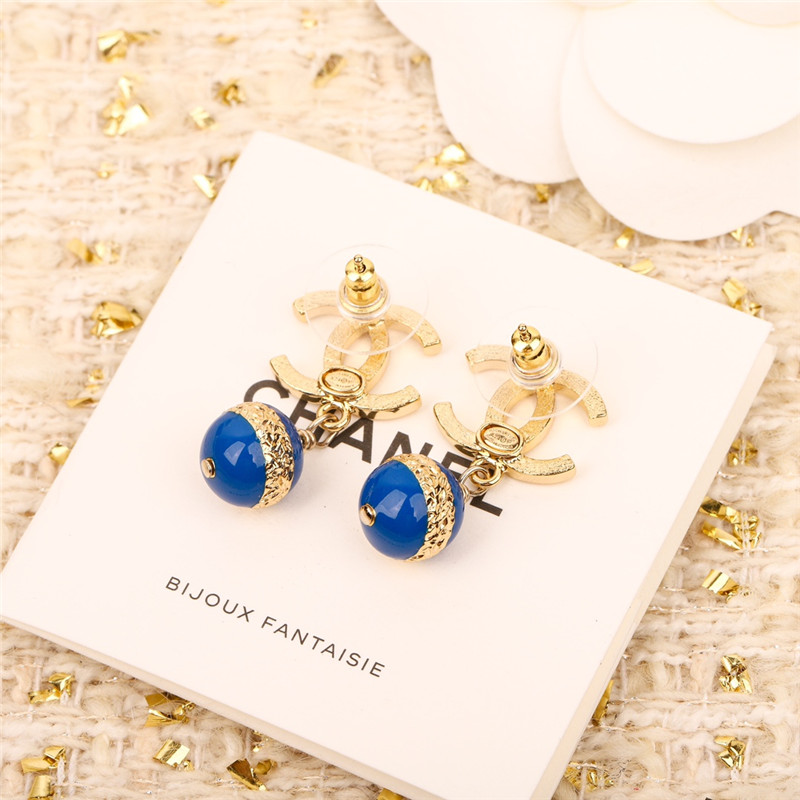 Ch**el blue pearl double c earrings