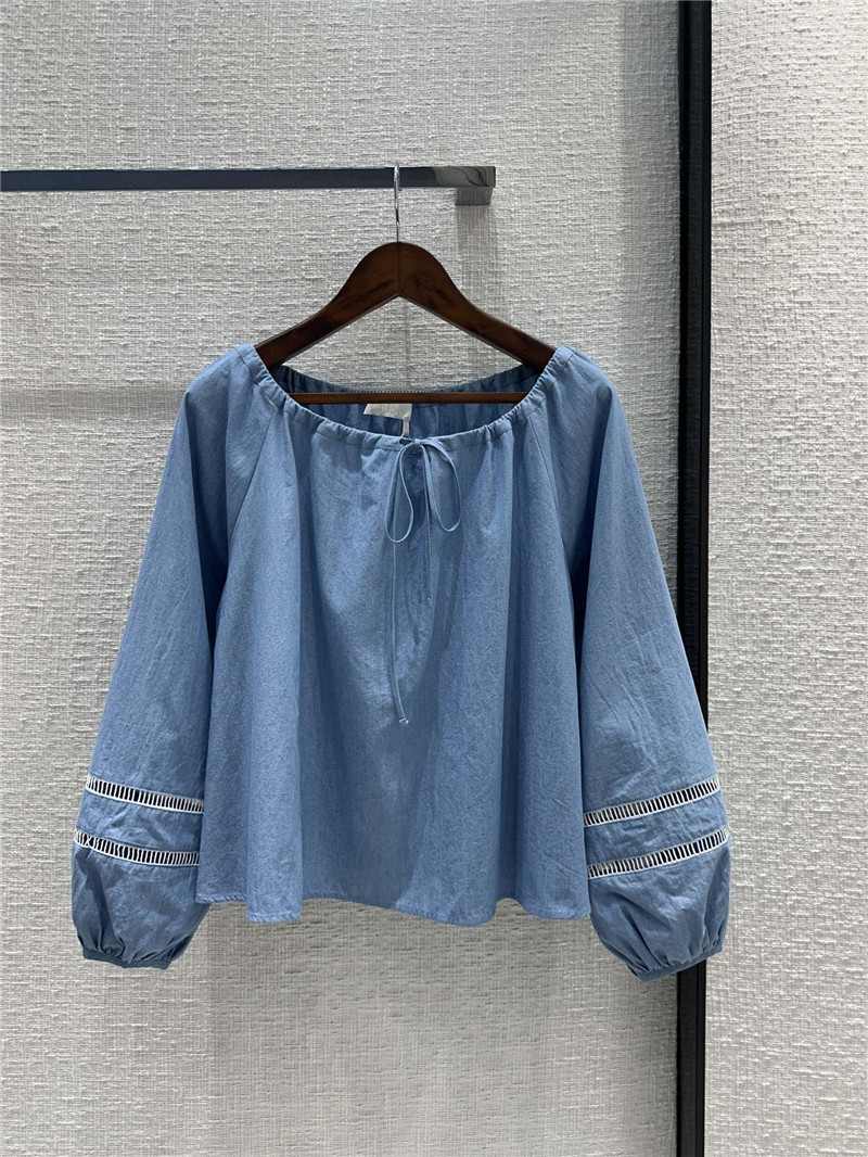 Chloé drawstring one-shoulder denim blue top replica clothing