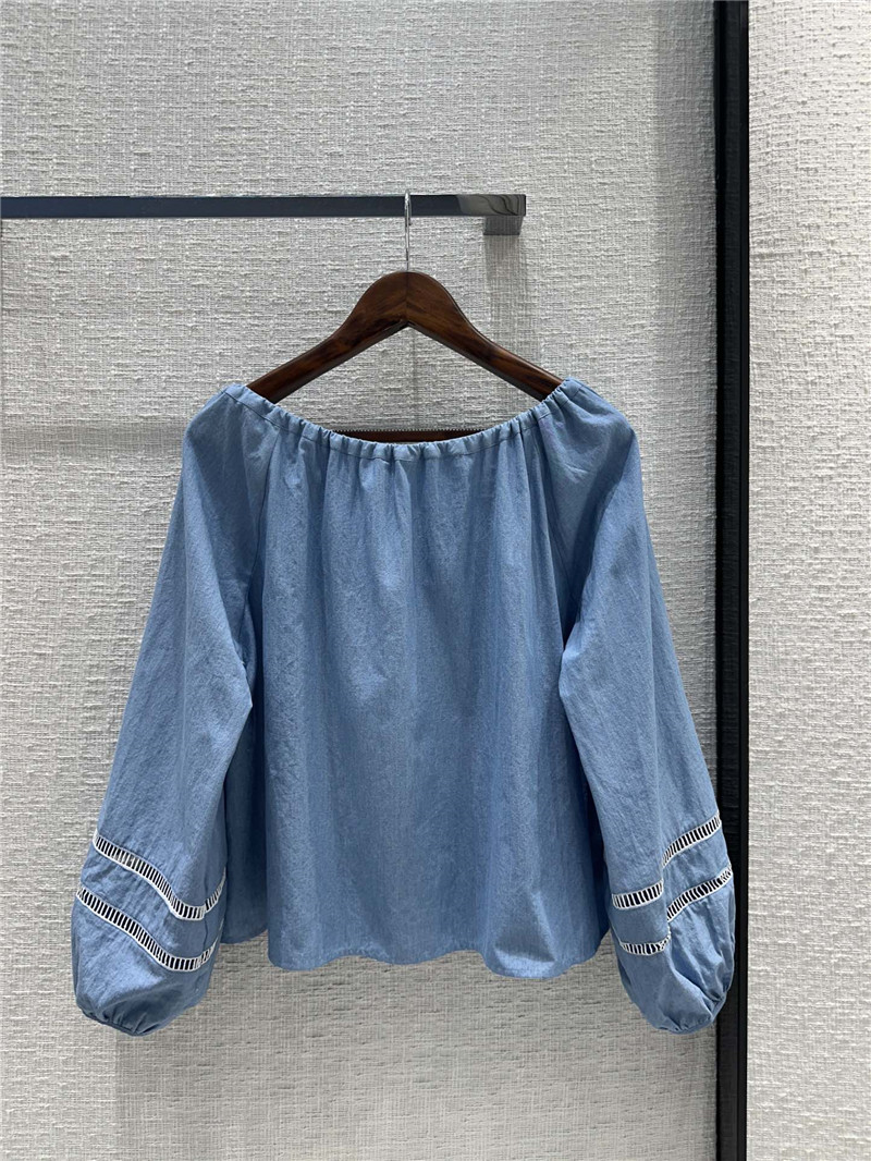 Chloé drawstring one-shoulder denim blue top replica clothing