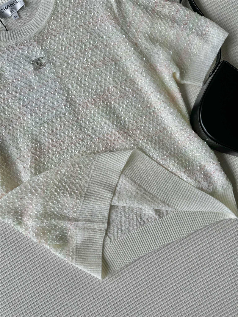 Ch**el new bling beads embellished short-sleeved replica clothing