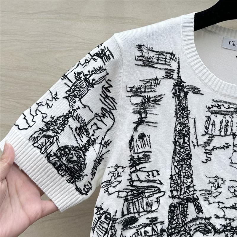 D10r graffiti embroidered short-sleeved top replica clothing