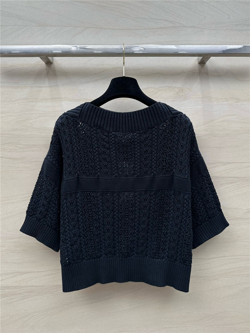 Ch**el logo wool short sleeve sweater navy
