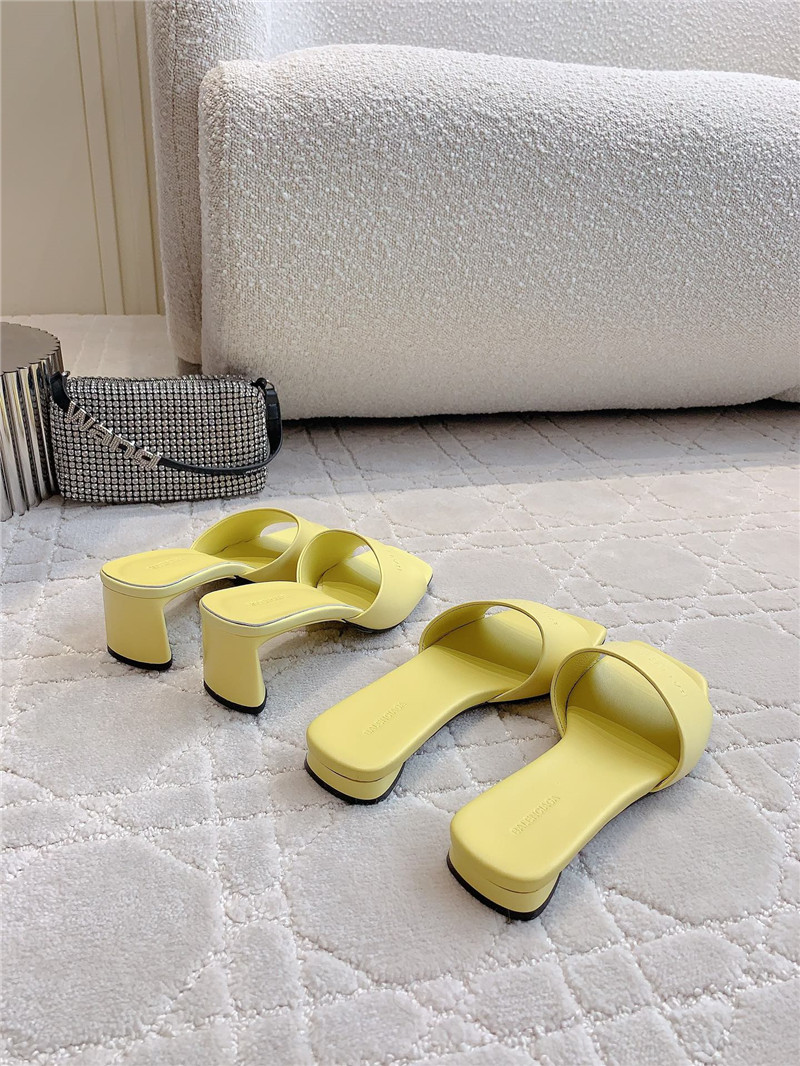 Ba1en*iaga duty free leather logo slide sandals in yellow
