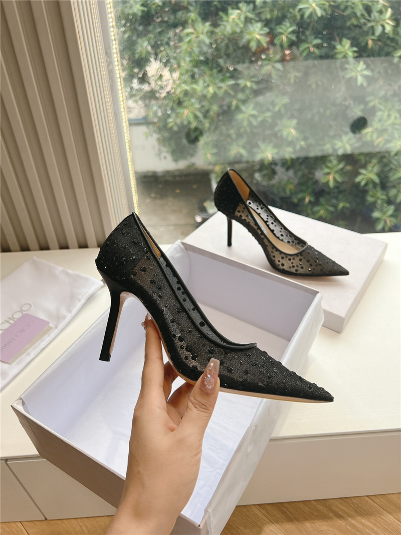 J1m*y Ch00 black mesh pumps with dégradé crystals