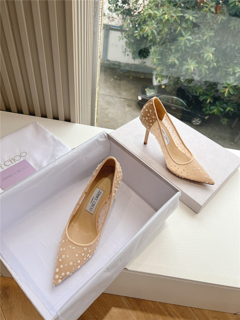 J1m*y Ch00 brown mesh pumps with dégradé crystals