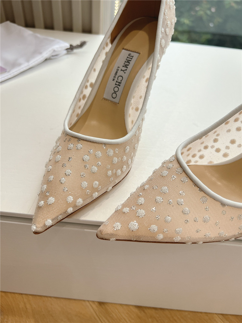 J1m*y Ch00 white mesh pumps with dégradé crystals