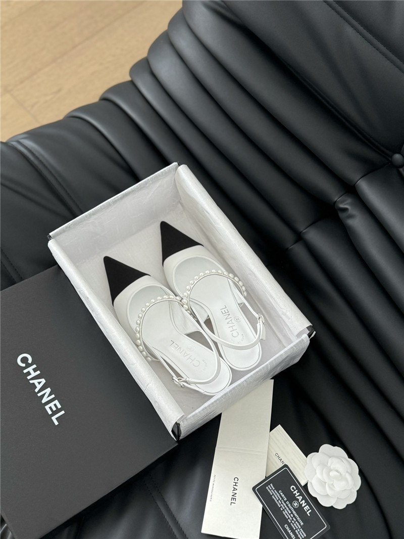 Ch**el white kitten heel slingback mules