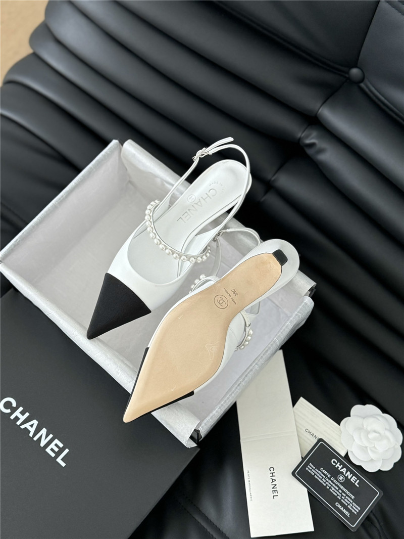 Ch**el white kitten heel slingback mules