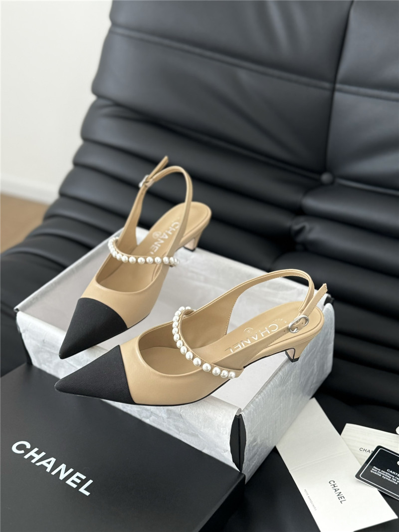 Ch**el kitten heel slingback mules