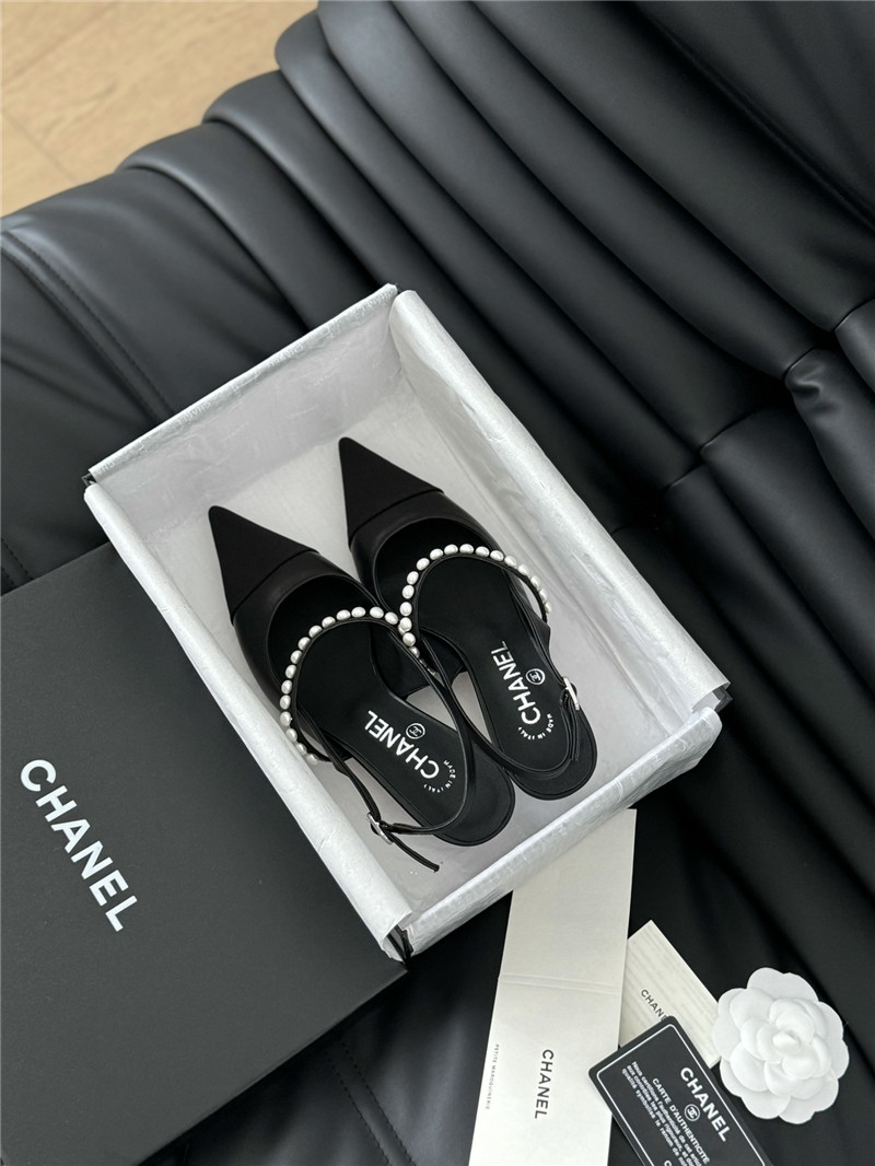 Ch**el black kitten heel slingback mules