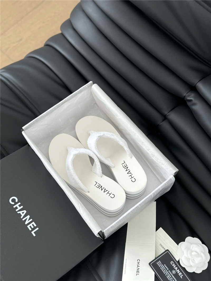 Ch**el platform wedge heel slippers in white