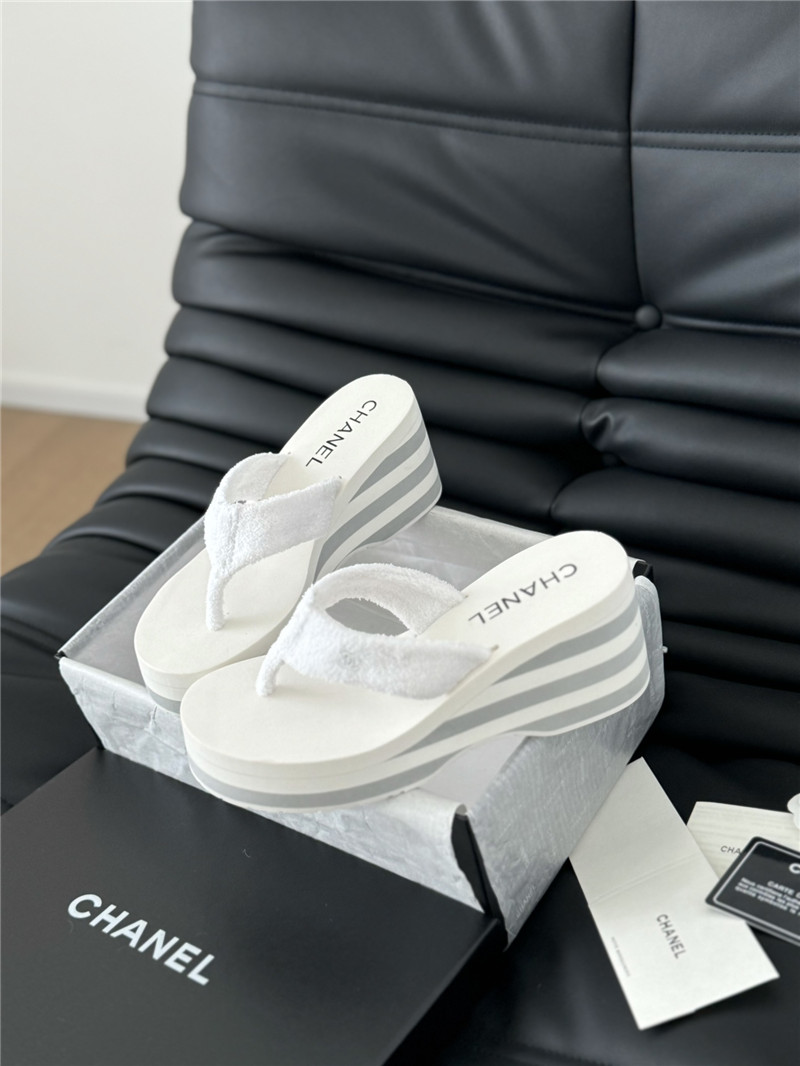Ch**el platform wedge heel slippers in white
