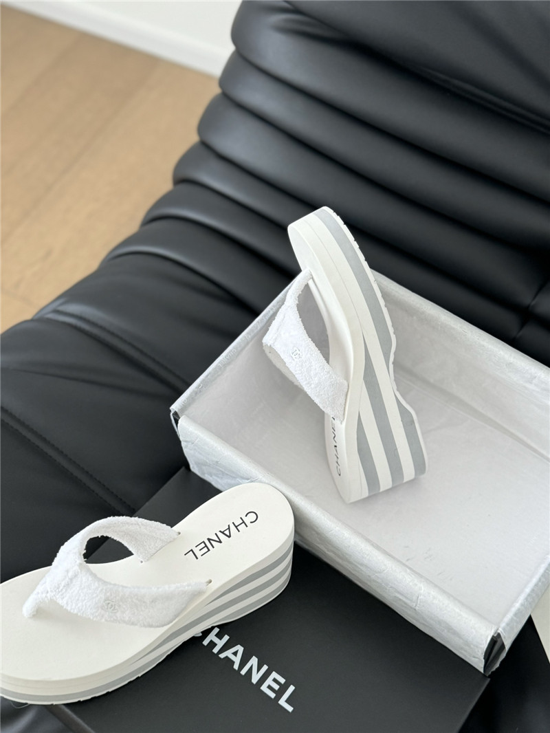 Ch**el platform wedge heel slippers in white