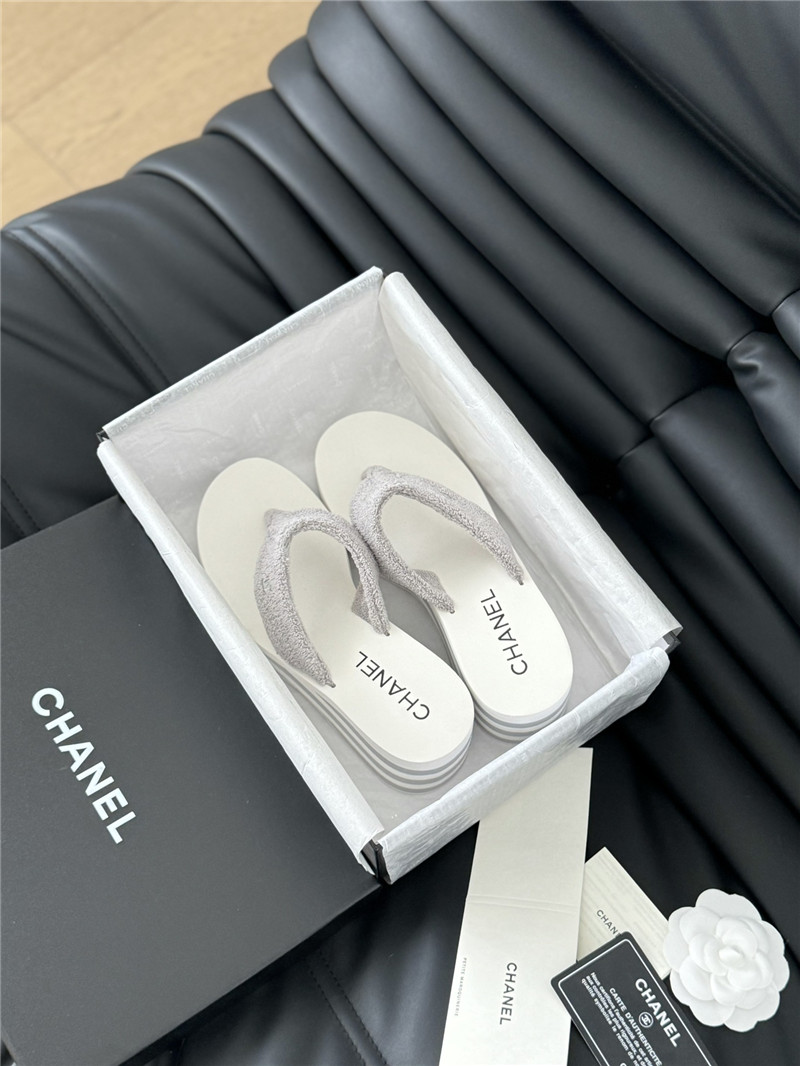 Ch**el platform wedge heel slippers in silver