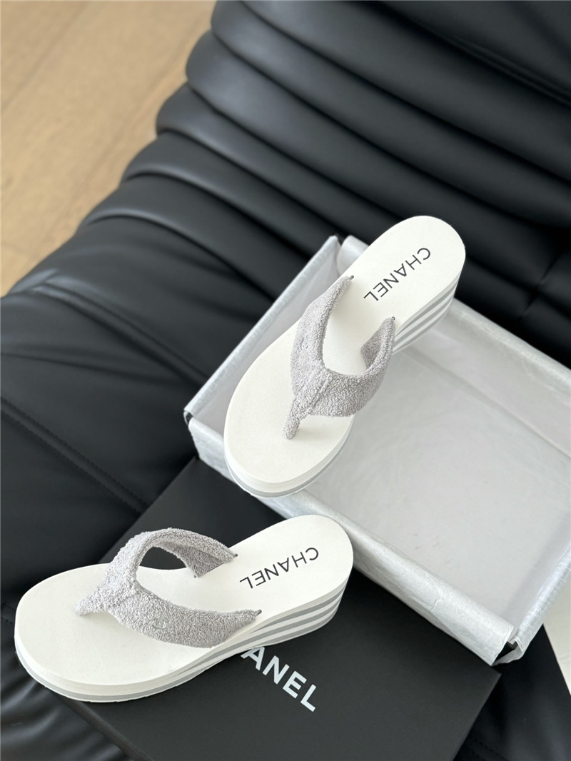 Ch**el platform wedge heel slippers in silver