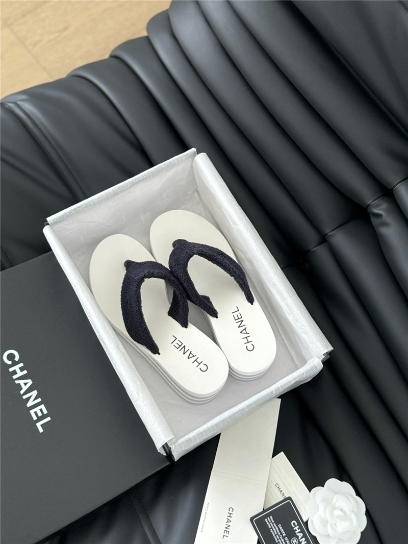 Ch**el platform wedge heel slippers in black