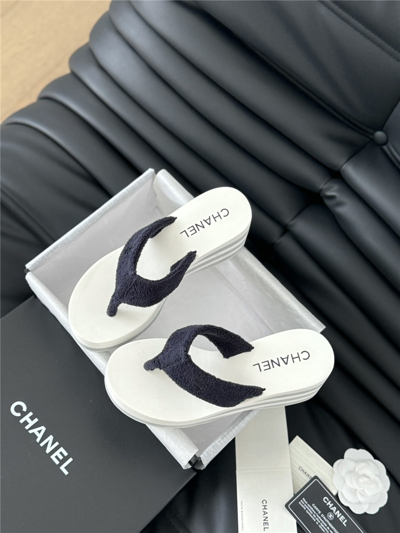 Ch**el platform wedge heel slippers in black