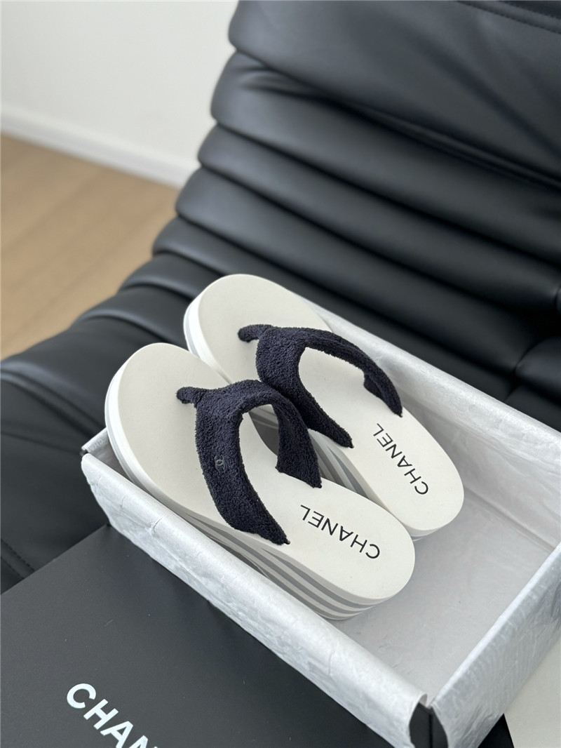 Ch**el platform wedge heel slippers in black
