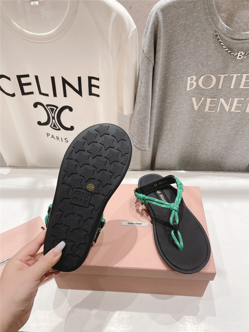 Miu Miu Riviere Green Leather Cord Sandals