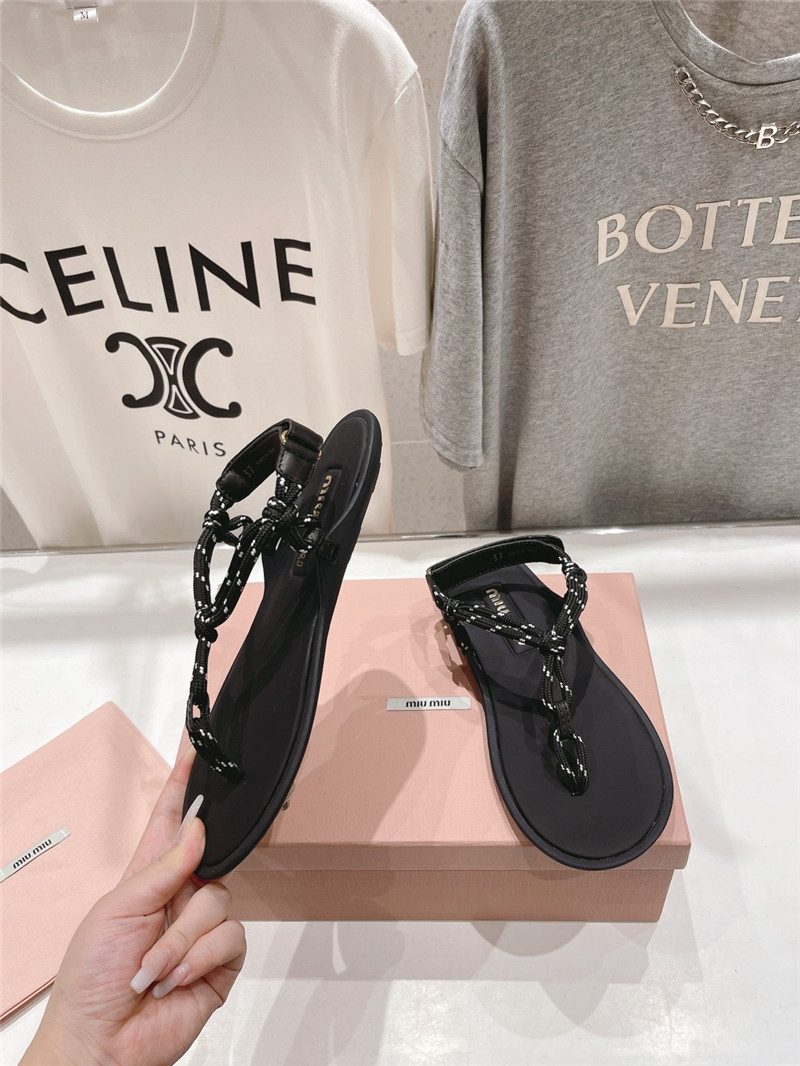Miu Miu Riviere Black Leather Cord Sandals
