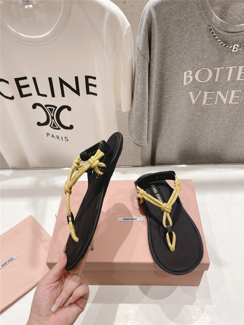 Miu Miu Riviere Yellow Cord and Leather Sandals