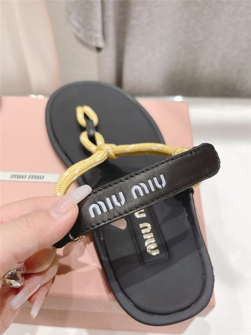 Miu Miu Riviere Yellow Cord and Leather Sandals